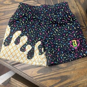 Kids Black Sprinkle Print Shorts with Ice Cream Drip Detail
